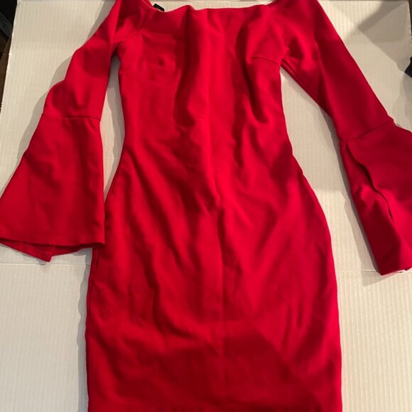 Red Body Con Dress with Statement Sleeves - Picture 1 of 4